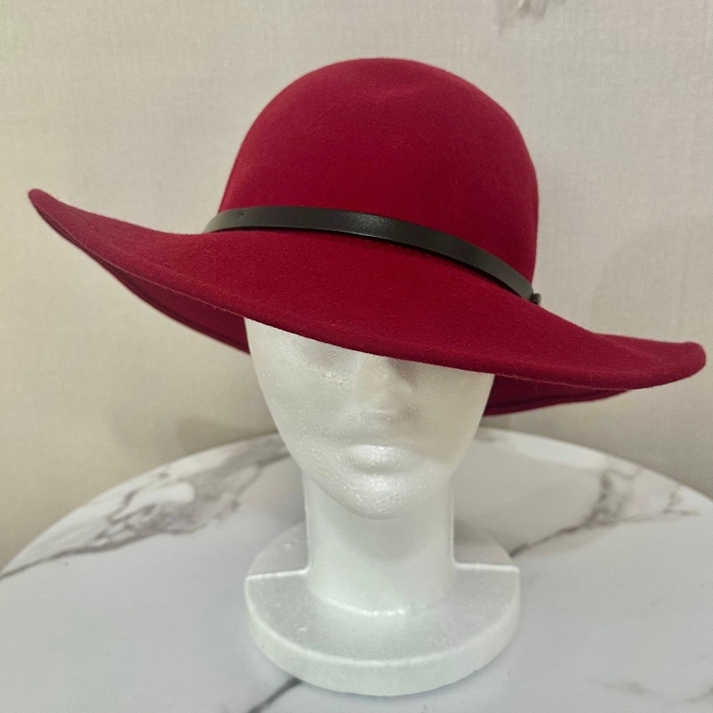 Adora Red Wool Felt Wide Brim Womens Floppy Hat Fedora 15 in